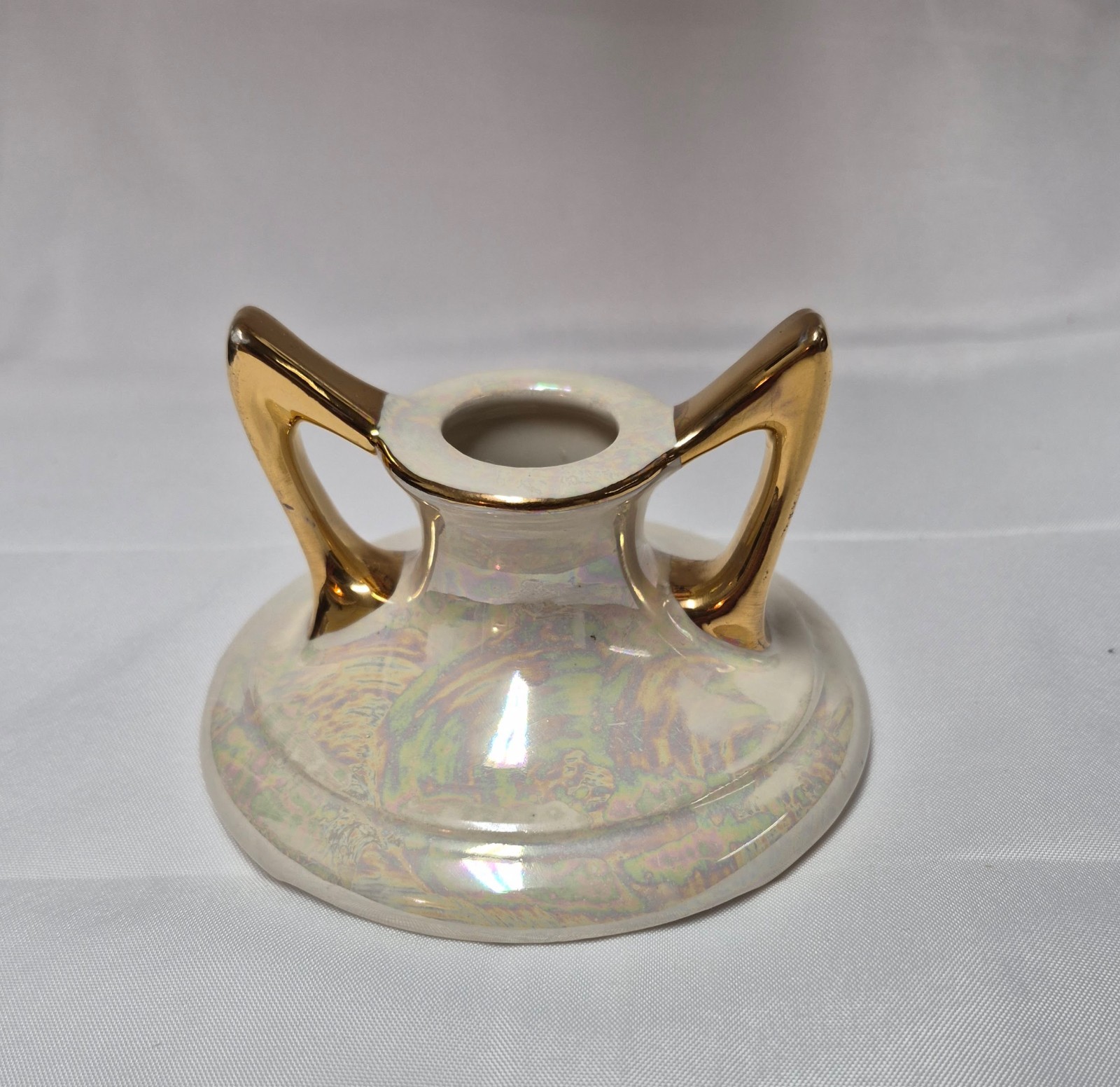 Single Vintage Pearl China Co Candle Holders White Iridescent & 22kt Gold