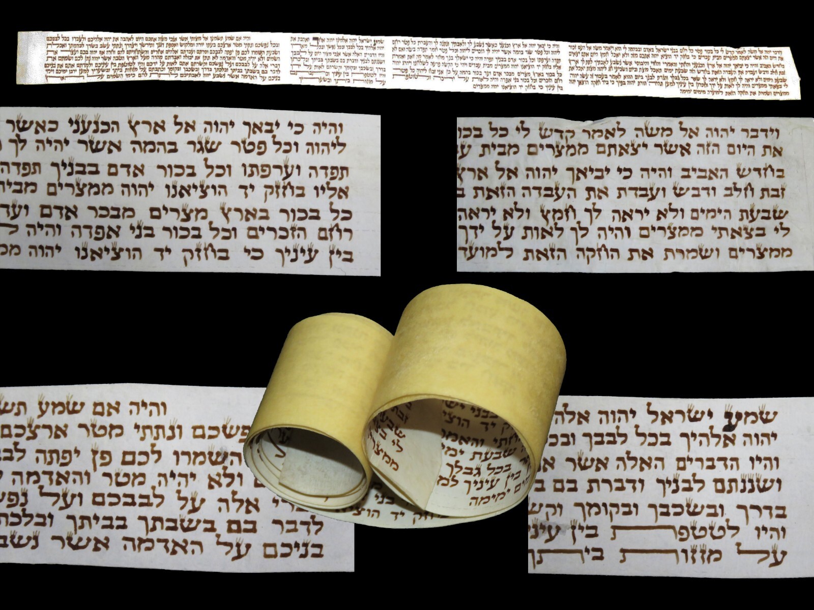 Ancient Parashiyot Tefillin Manuscript Parchment150 Years Old from the Balkan