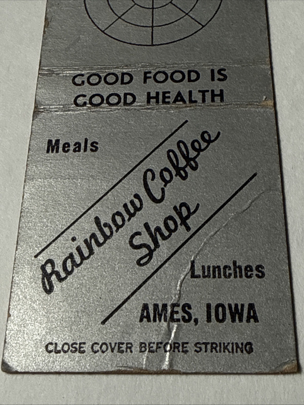AMES IOWA Rainbow Coffee Shop Restaurant Vtg 1940s Matchbook Cover