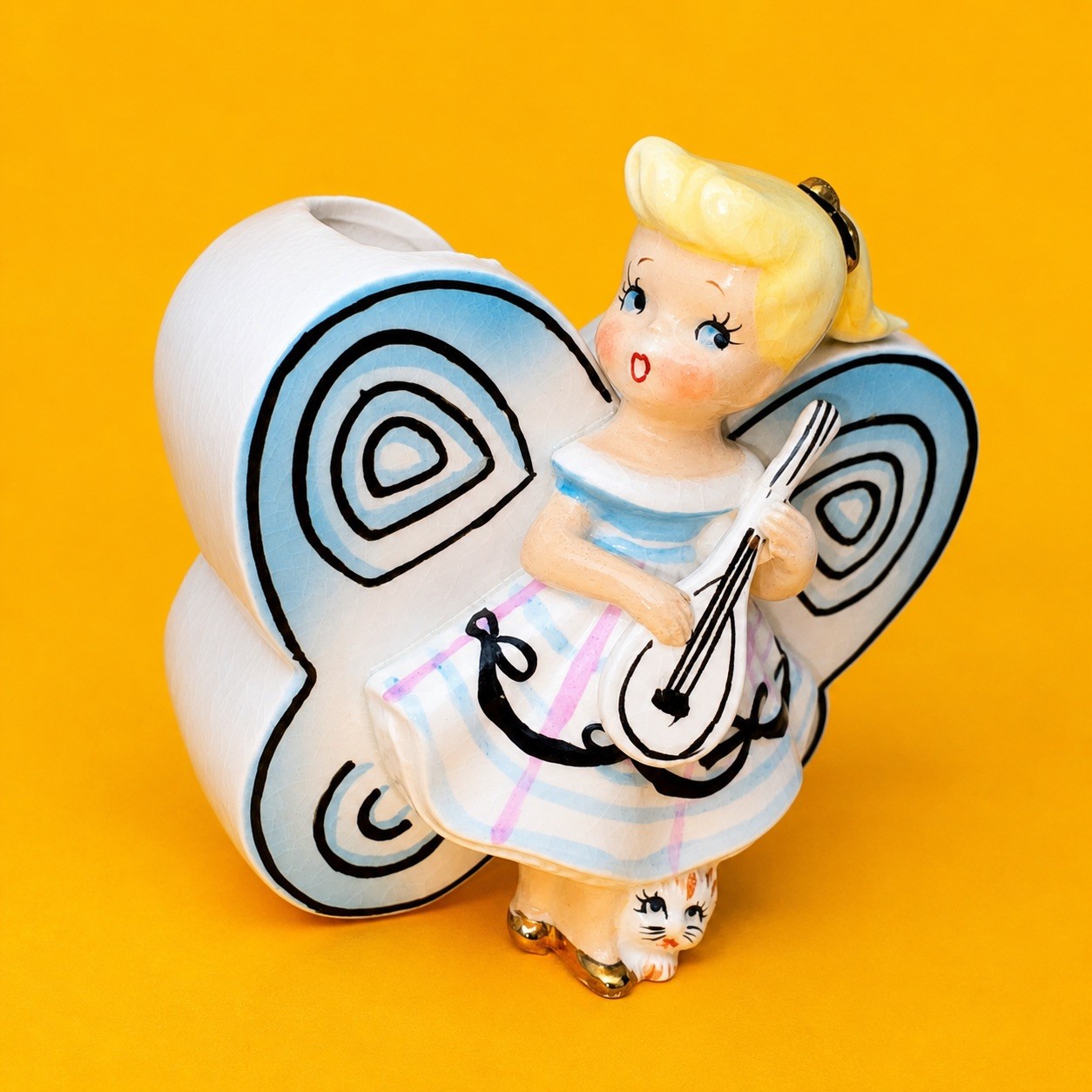 ❤️ CUTE Vintage Consco Marilyn Exclusive Blue Butterfly Planter Girl Cat Kitten