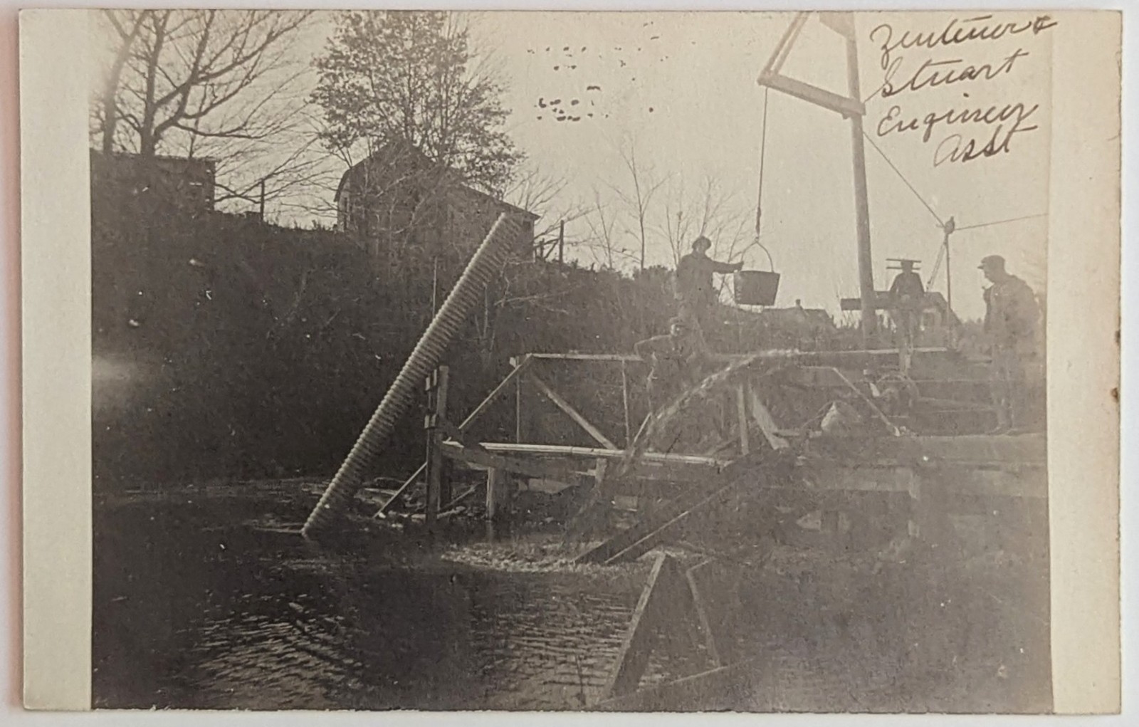 ​​​​​​Antique RPPC Civil Engineering Bridge Construction Workers Derrick Crane