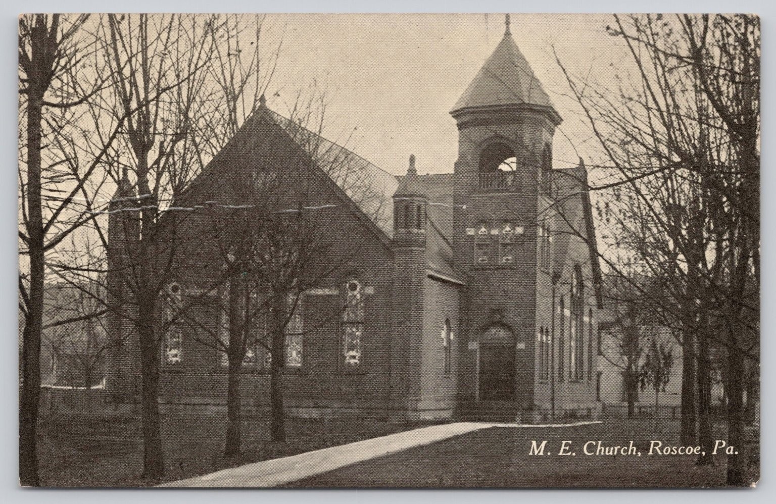 Vintage M.E. Church Roscoe PA Postcard Gibson Chaney Early 1900s Pennsylvania Vintage M.E. Church Roscoe PA Postcard Gibson Chaney Early 1900s Pennsylvania