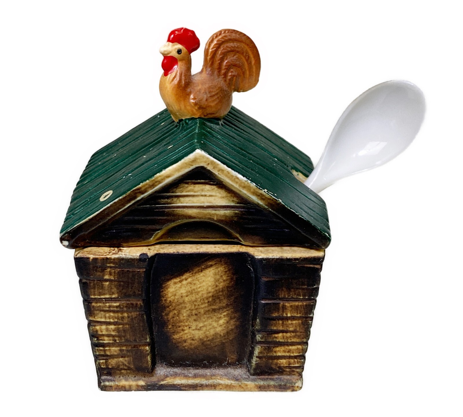 Ceramic Chicken Coop Hen House Condiment Sugar Bowl Mustard Salt Cellar