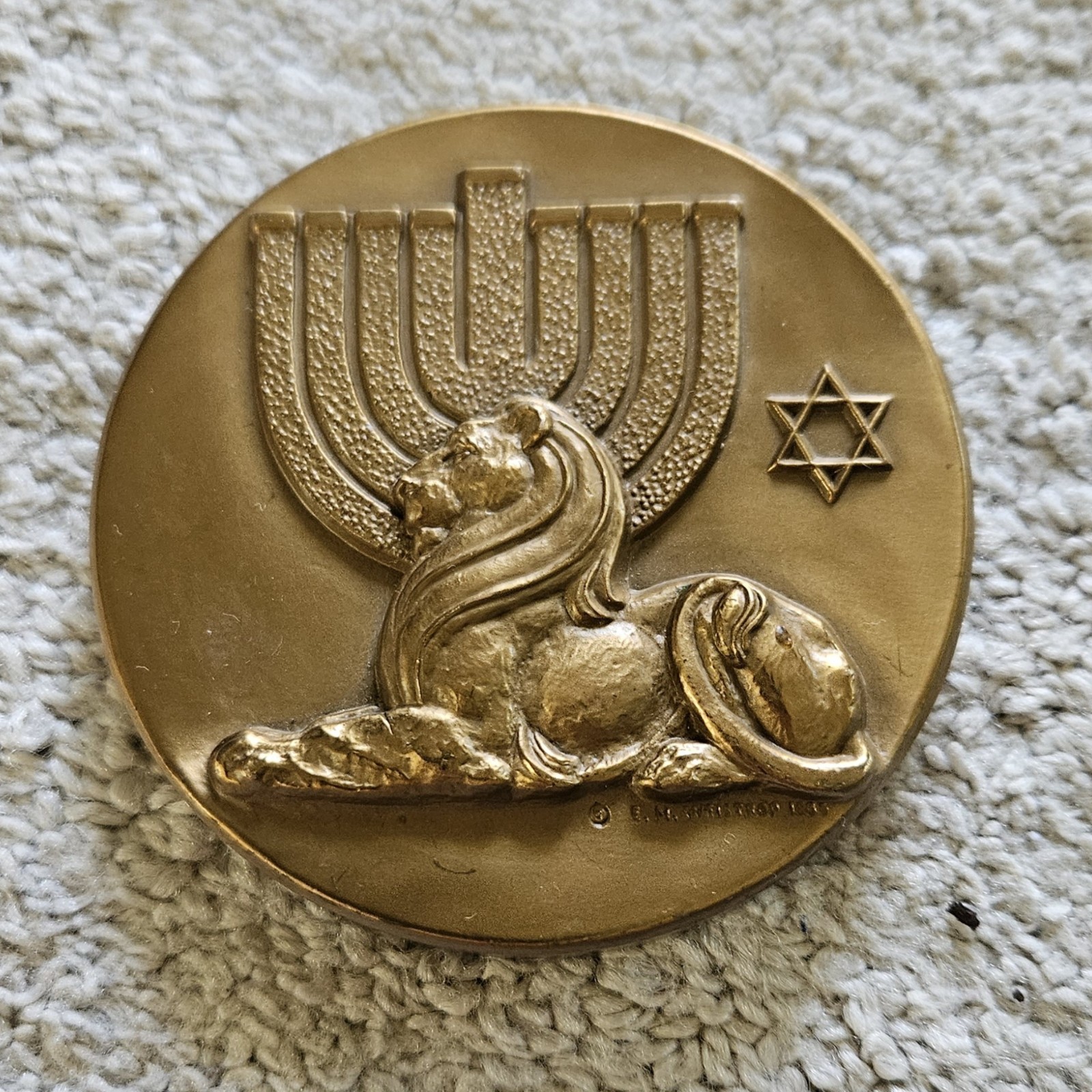 Bronze Medallion Lion Of Israel Judaic Society Star Of David 1965 E N Weistrop