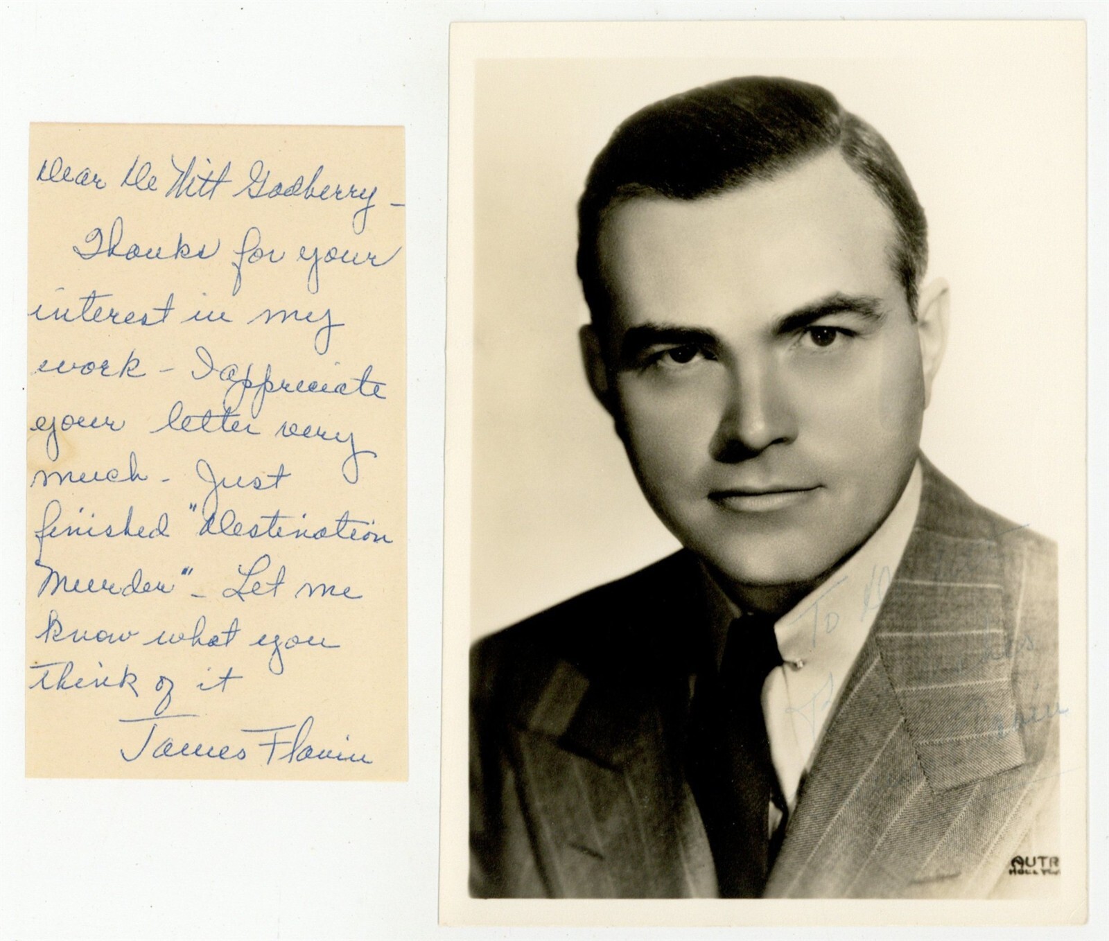 James Flavin 1940 Hand Written Letter, Signed Photo Autograph Character Actor 