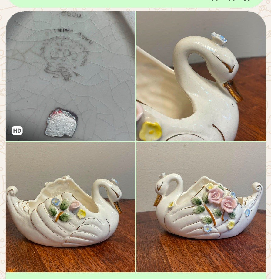 VTG Japan Hand Painted Ceramic Swan Figurine Canada Souvenir 8656 MCM RARE