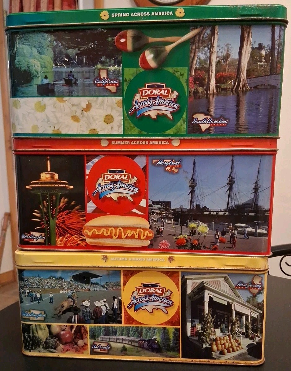 Vtg Cigarette Tobacco Tin RJ Reynolds Doral Across America Autumn Spring Summer