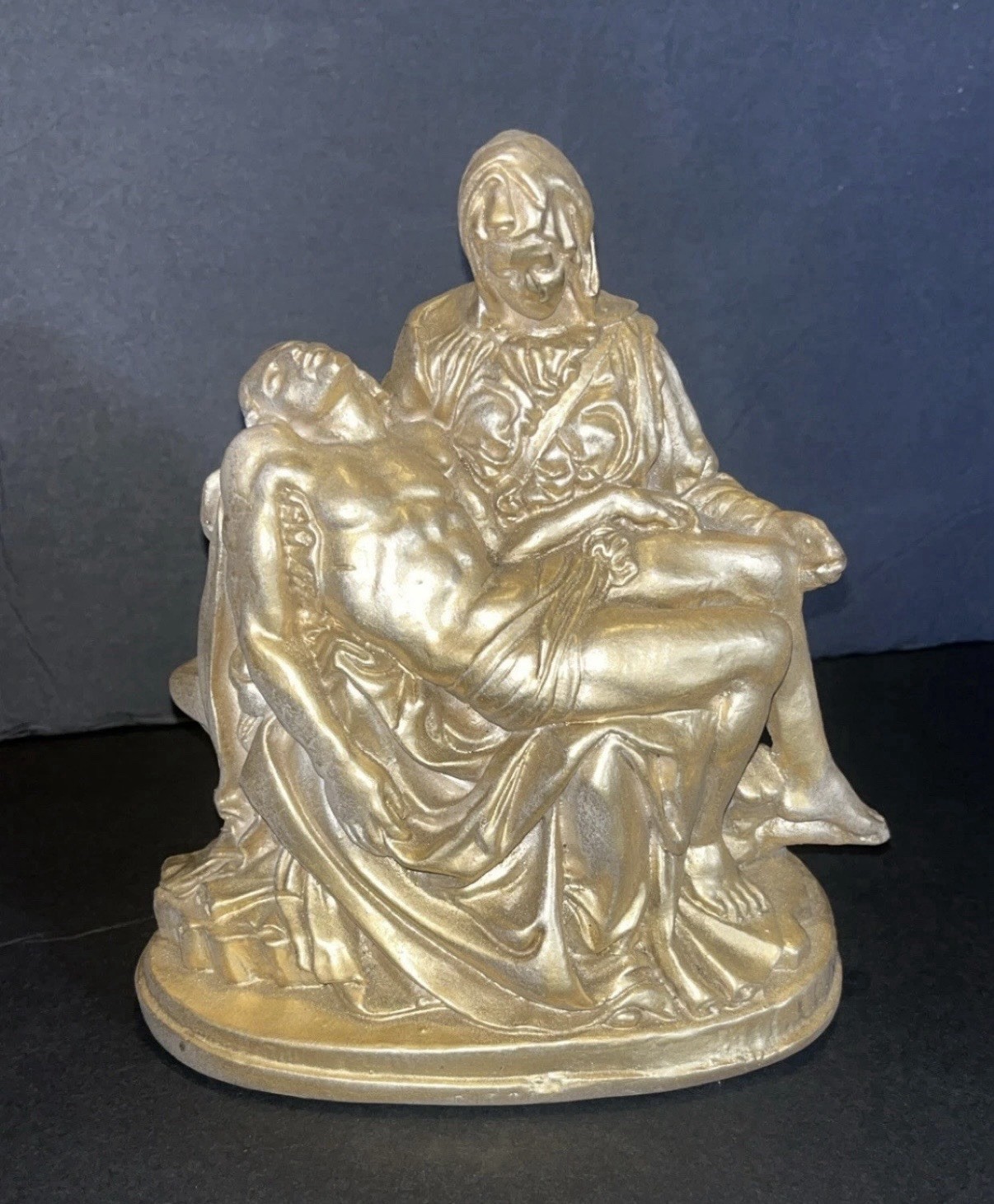 Vintage Santini Gold Pieta by Michaelangelo statue Ceramic Figurine 7.5