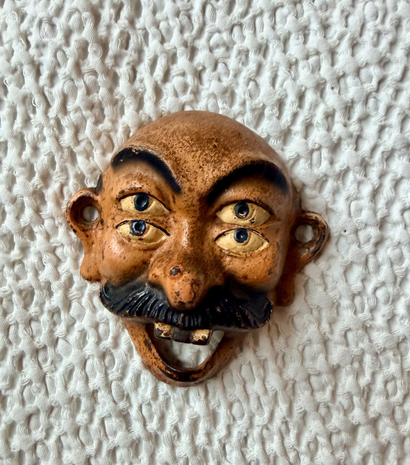 Vintage Cast Iron Wall Bottle Opener Four Eyed Circus Sideshow Character Unusual