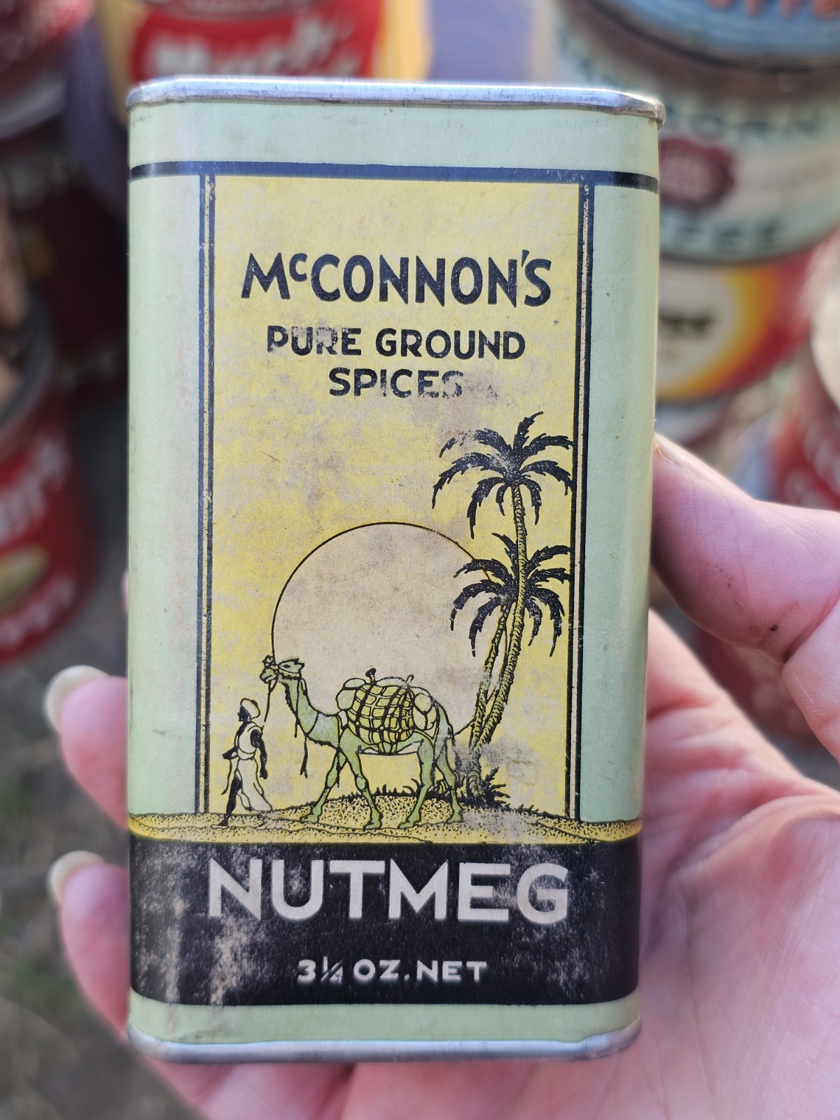 Vintage McConnon\'s Tin Ground Spice Nutmeg 3 1/4oz ART DECO Jadite Green 1930\'s Vintage McConnon\'s Tin Ground Spice Nutmeg 3 1/4oz ART DECO Jadite Green 1930\'s