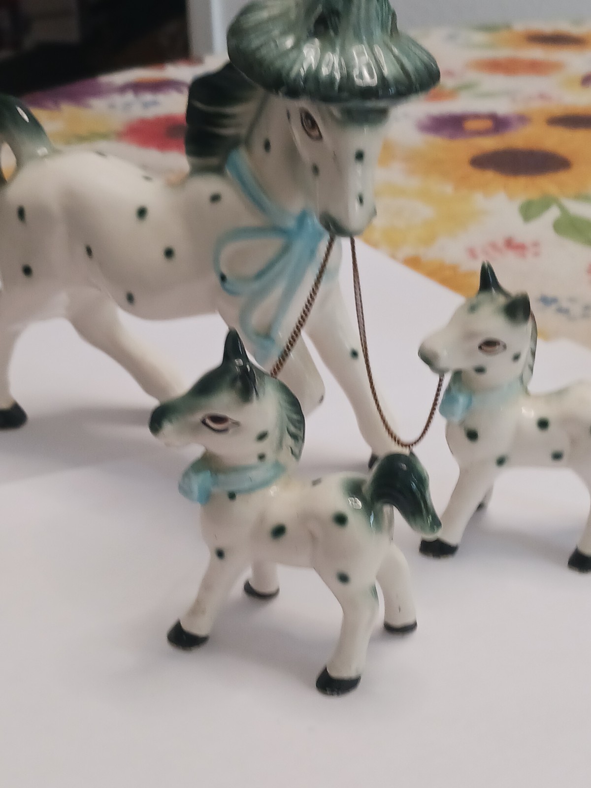 Vintage Japan Adorable Mare & Foal Anthropormorphic Horses On Chains Japan