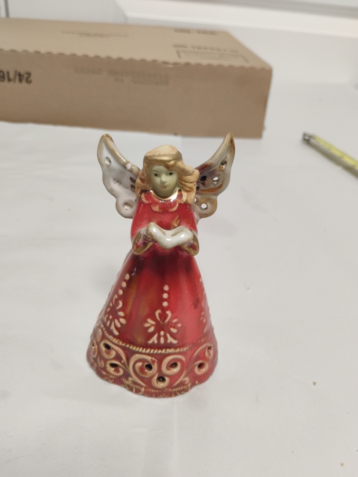 Vtg Ceramic Angel Bell/ Christmas/ Red In Color/4\ Vtg Ceramic Angel Bell/ Christmas/ Red In Color/4\