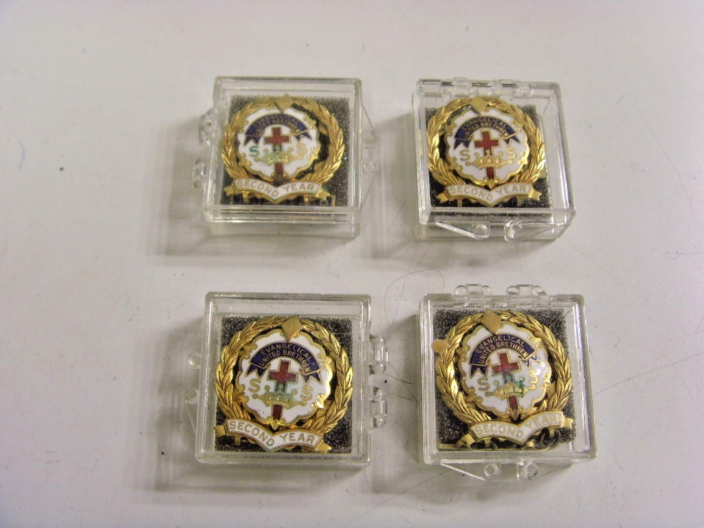 10K Gold filled 4 Vintg Christian Enamel Pin lot Little Cross Crown System 49041