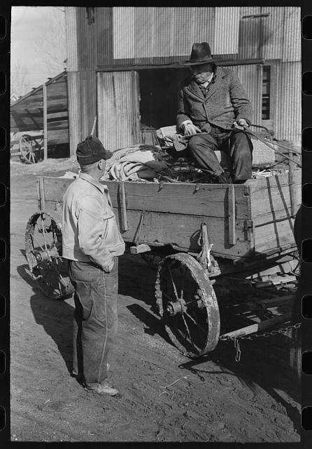 Photo:Eufaula Oklahoma 1940 Farmers Talking in Town Wagon Scene FSA