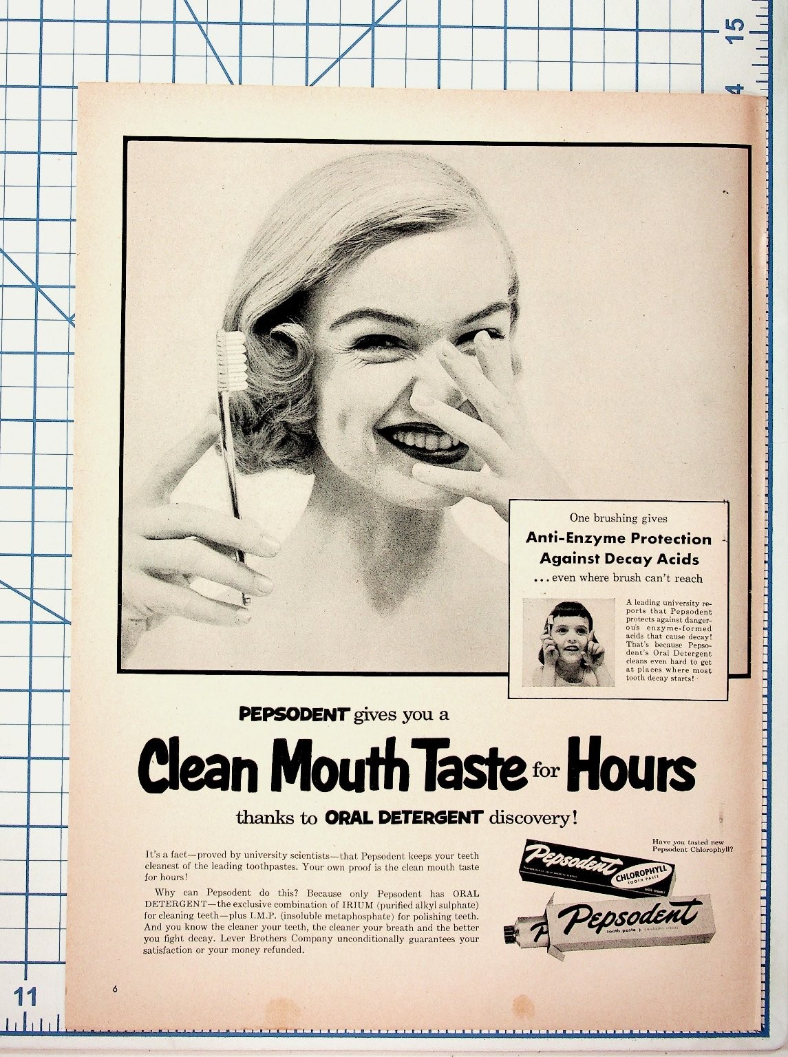 Vintage 1950s Pepsodent Toothpaste Ad Clean Mouth Taste Oral Detergent