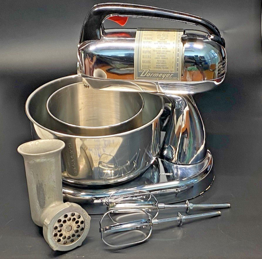 Vintage 1950s Dormeyer Silver Chef 4300 Chrome Mixer Set Kaufmann’s Pgh History