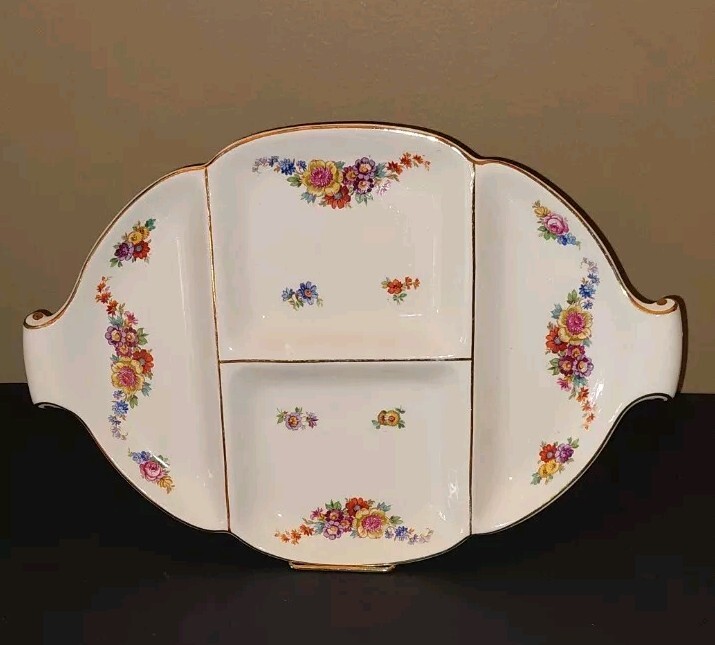 Erphila Art Pottery Dresser Perfume Jewelry 4 Sectioned Tray Made In Germany Vtg