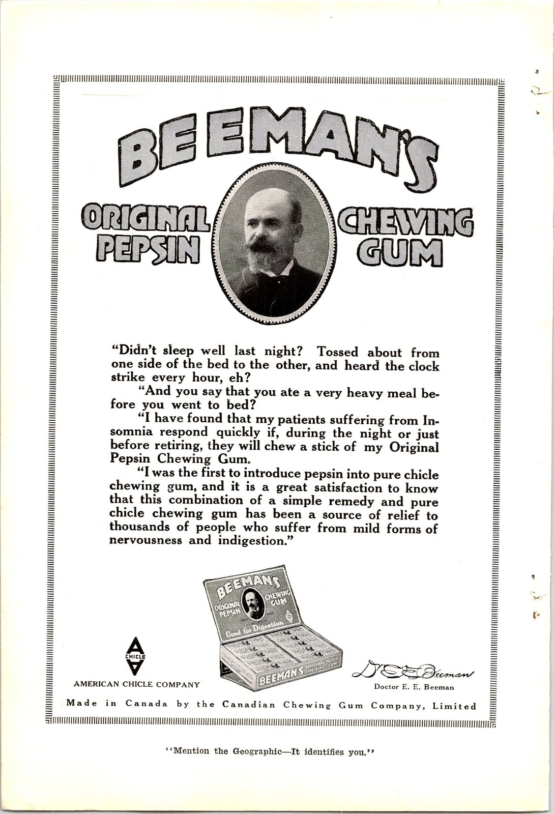 Print Ad 1918 Beeman\'s Original Pepsin Chewing Gum Chicle Good Digestion