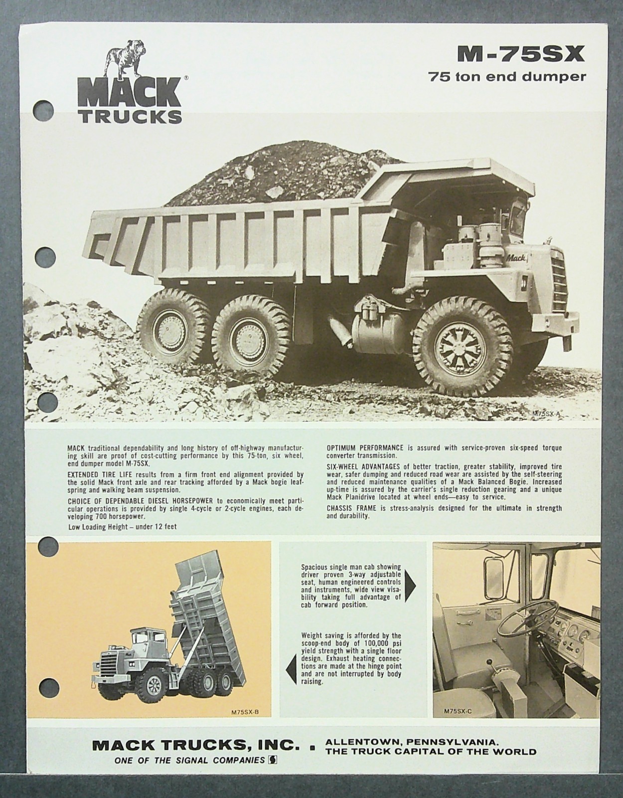 1975 Mack Trucks 75 Ton End Dumper Sales Folder