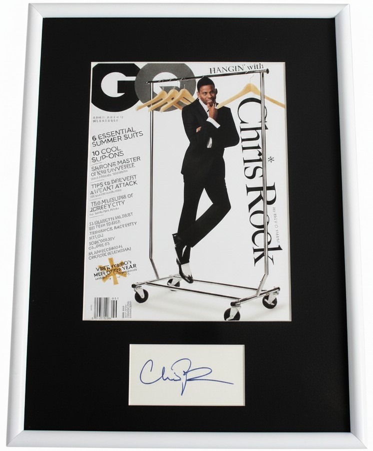 Chris Rock signed index card cut framed w/ 2002 GQ cover JSA Saturday Night Live Chris Rock signed index card cut framed w/ 2002 GQ cover JSA Saturday Night Live