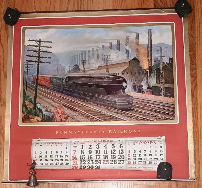 Vintage 1941 Pennsylvania Railroad PRR Wall Calendar The Steel King Grif Teller