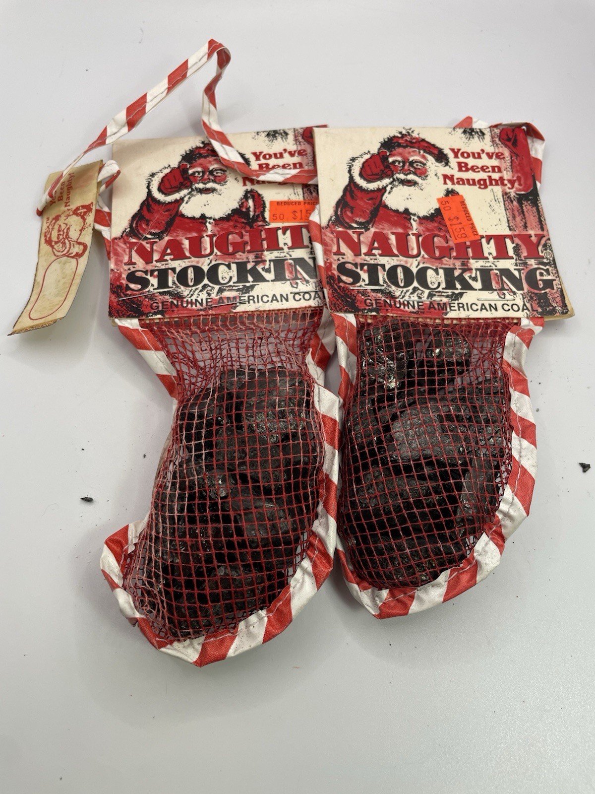 1984 Naughty Stocking Genuine American Coal Christmas Mesh Bag White Elephant