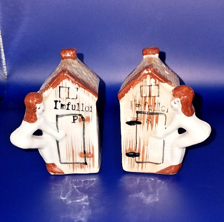 Vintage 1950s Outhouse with Ladies Novelty I\'m Full Of  Salt & Pepper Shakers
