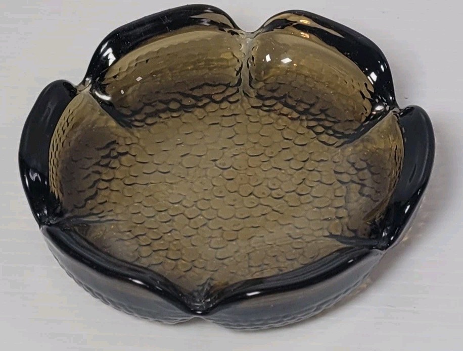 Vintage Brown Amber Pebbled Glass Ashtray    