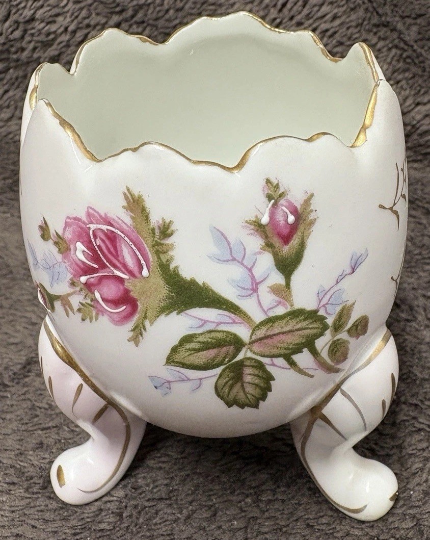 Vintage NAPCOWARE Cracked Egg Vase Japan C3199/S Roses Gold Trim 1950s