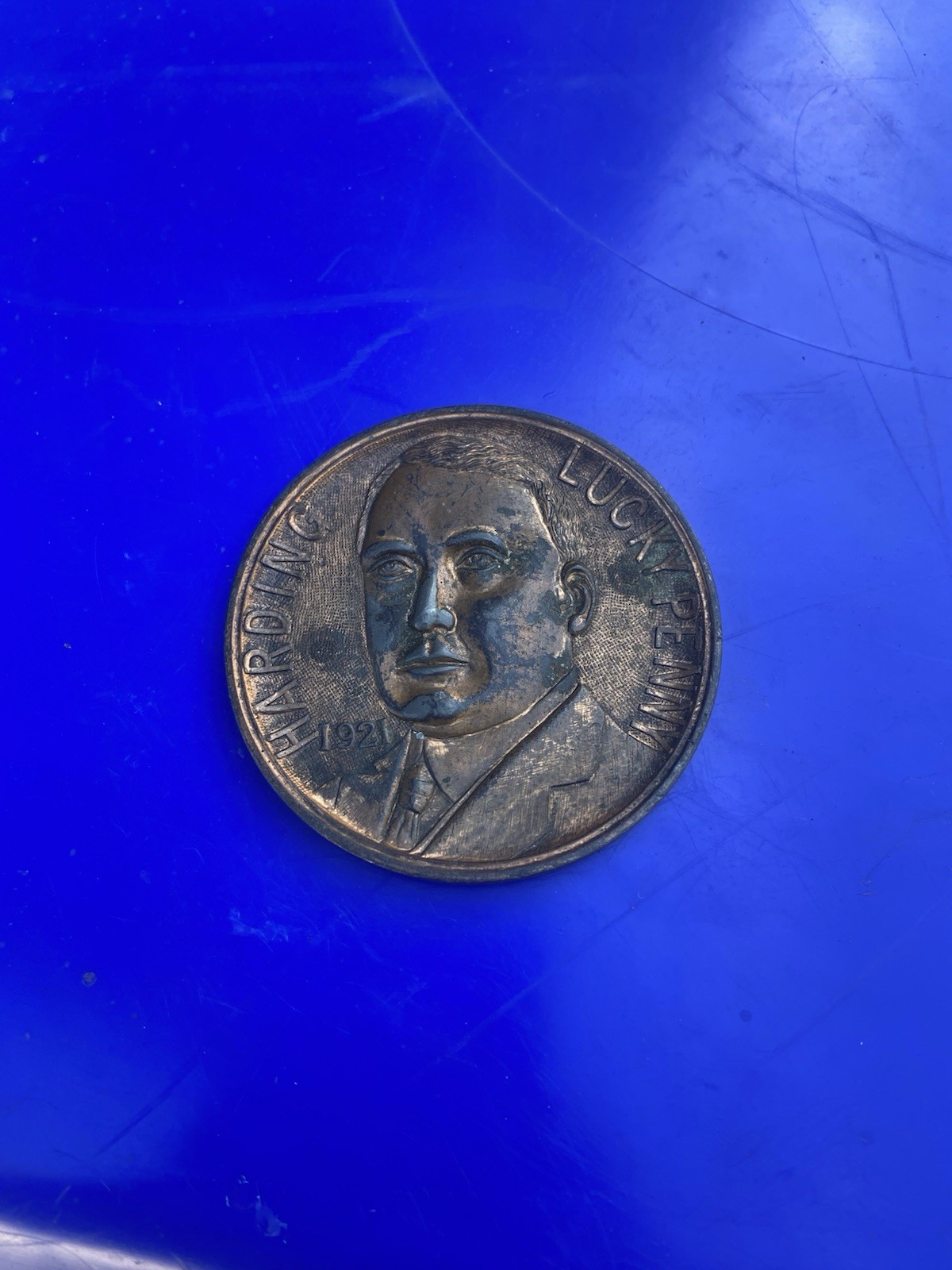 1921 President Warren G Harding Inauguration LARGE Metal Lucky Penny Souvenir +