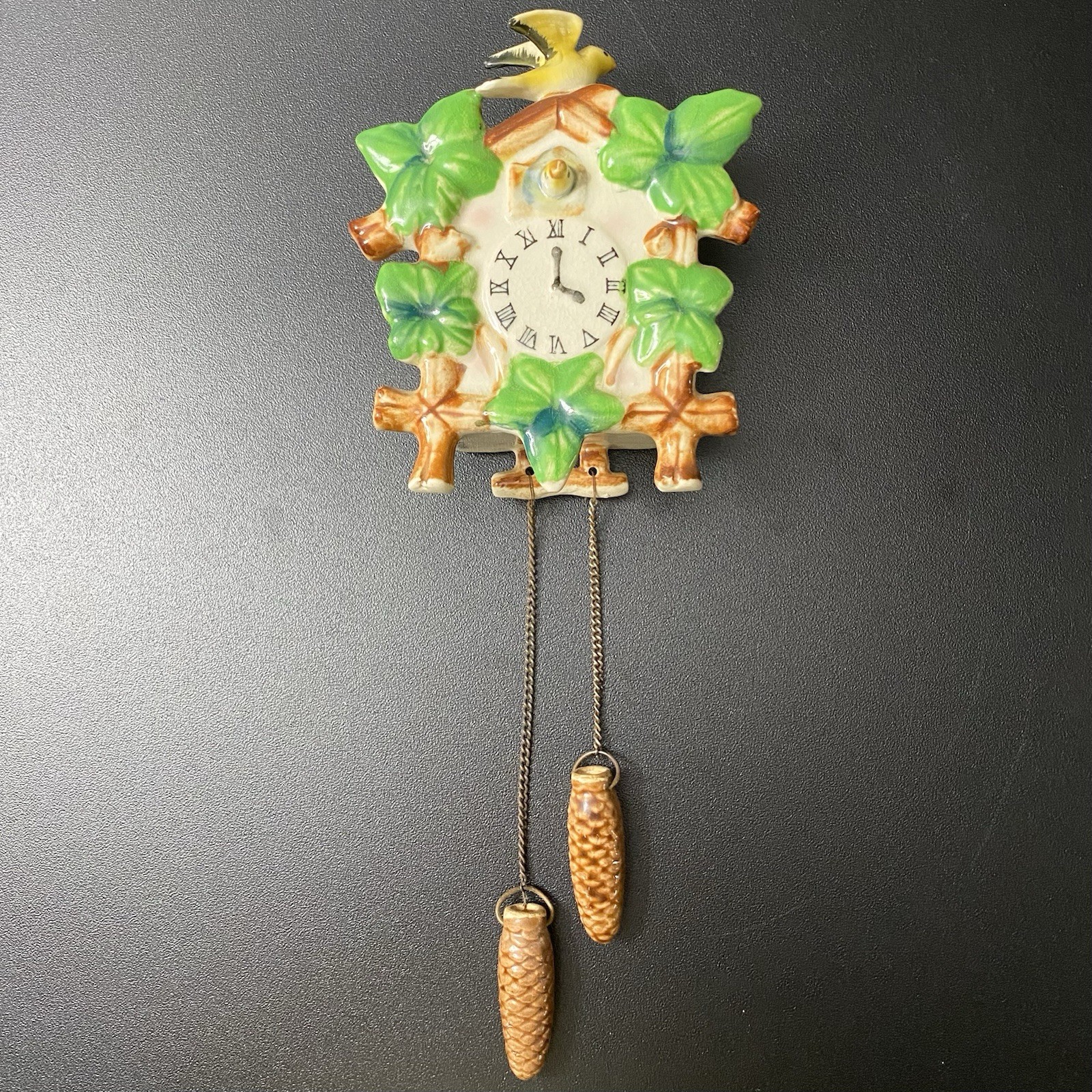 Vintage Lefton Ceramic Cuckoo Clock Style Wall Pocket Hanging Planter With Birds