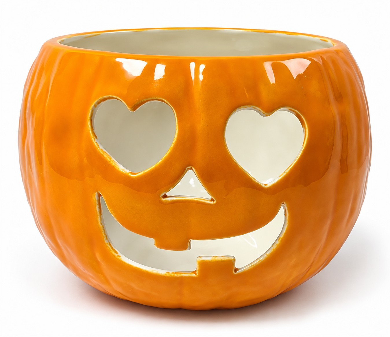 Morton Pottery Jack O Lantern Pumpkin Bowl Heart Eyes Halloween Ceramic Vintage 