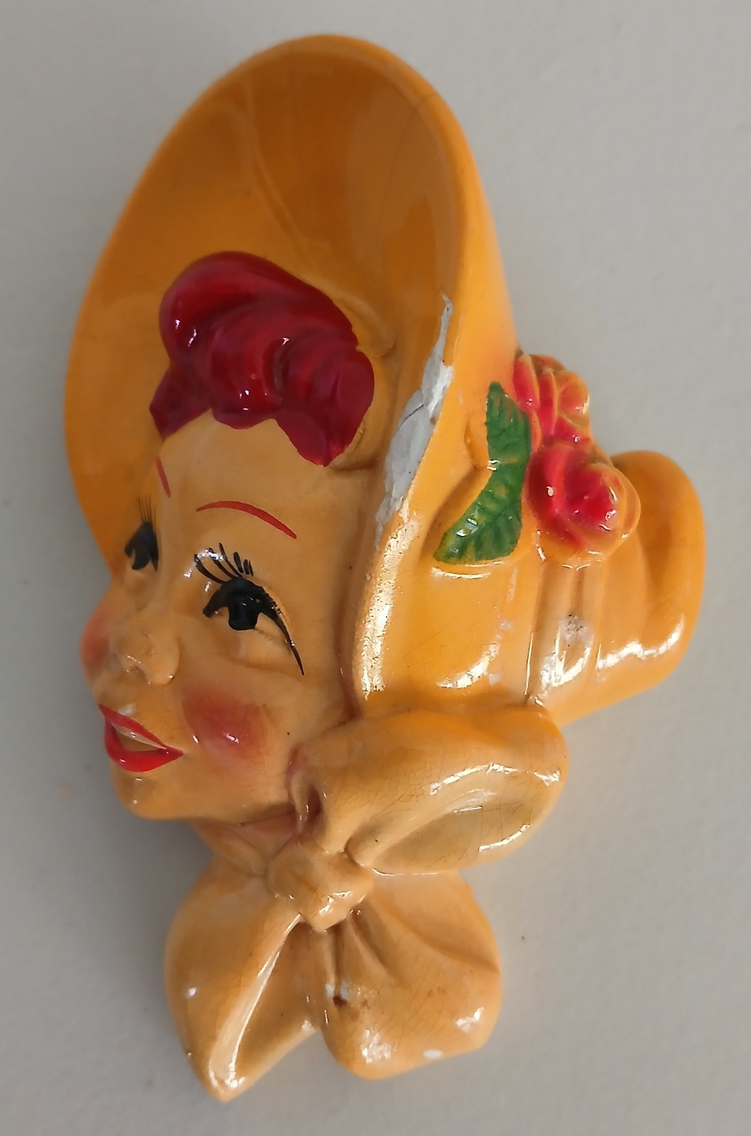 Vtg 1950's Miller Chalkware Lovely Girl In Bonnet Yellow Wall Hanging 4 Vtg 1950's Miller Chalkware Lovely Girl In Bonnet Yellow Wall Hanging 4