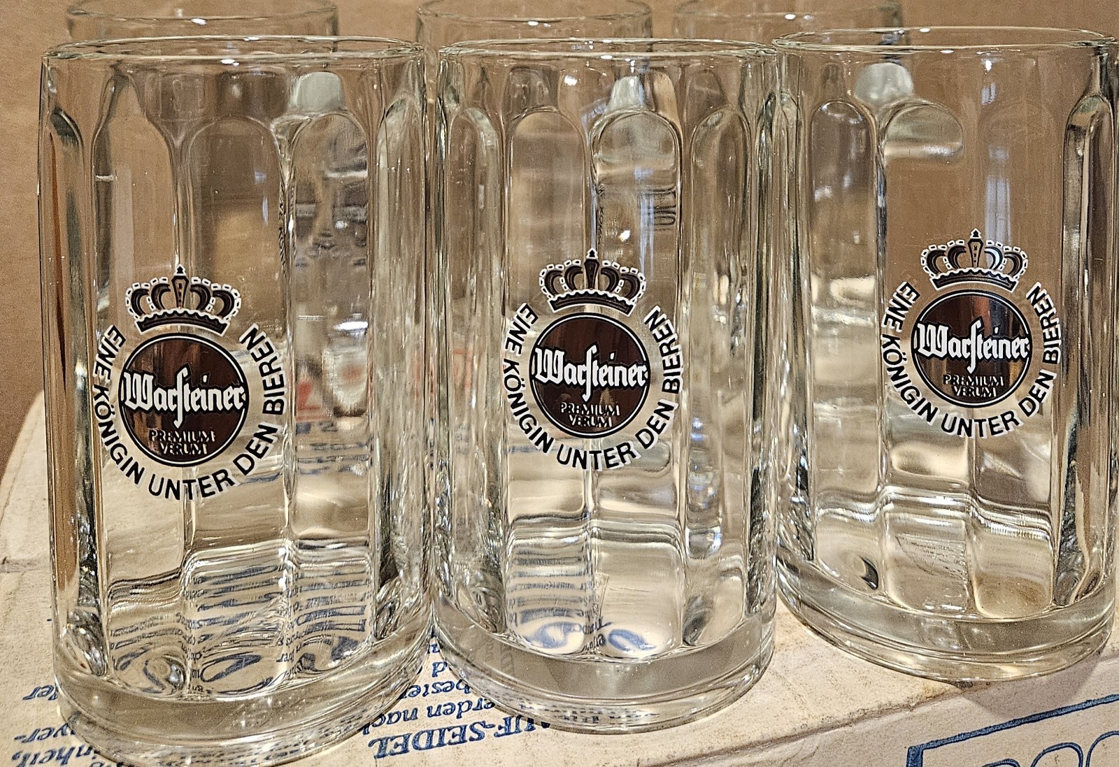 NEW 6 VINTAGE  WARSTEINER BEER GLASS MUGS 