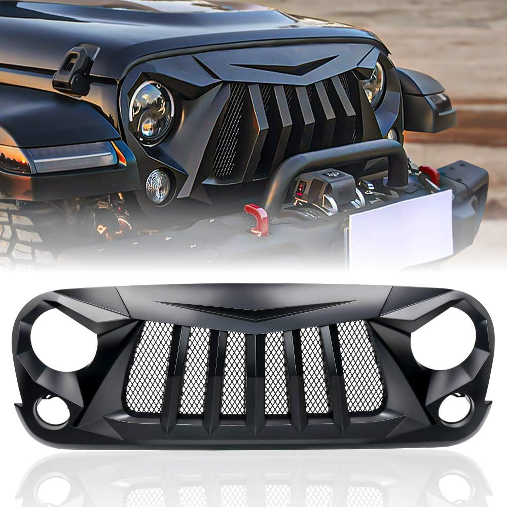 Matte Black Front Grill Grid Grille W/Mesh Compatible with Jeep Wrangler Rubicon Matte Black Front Grill Grid Grille W/Mesh Compatible with Jeep Wrangler Rubicon