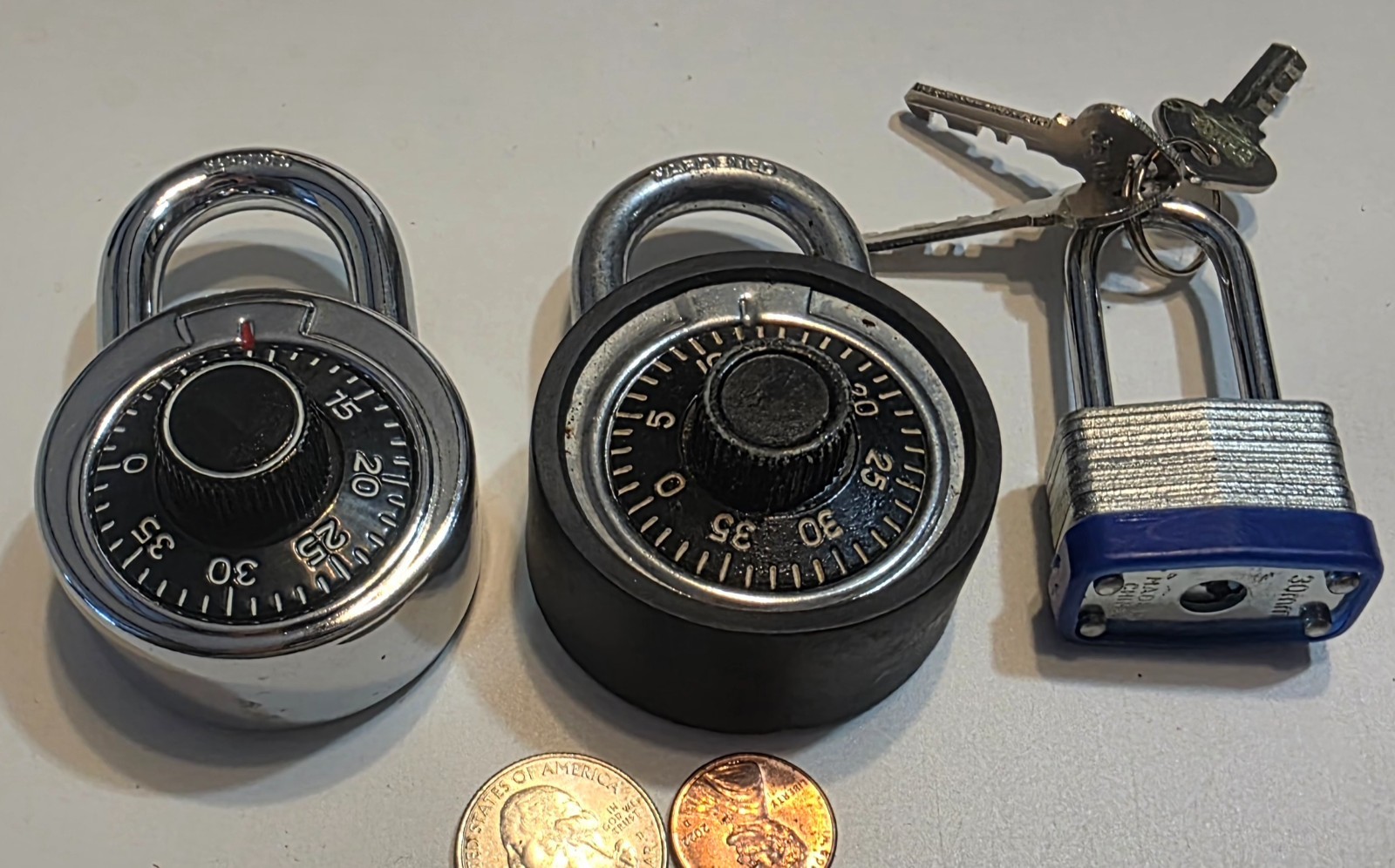 Lot of 3 Padlocks 2 Combination Locks with Codes 1 Keyed Lock with Keys
