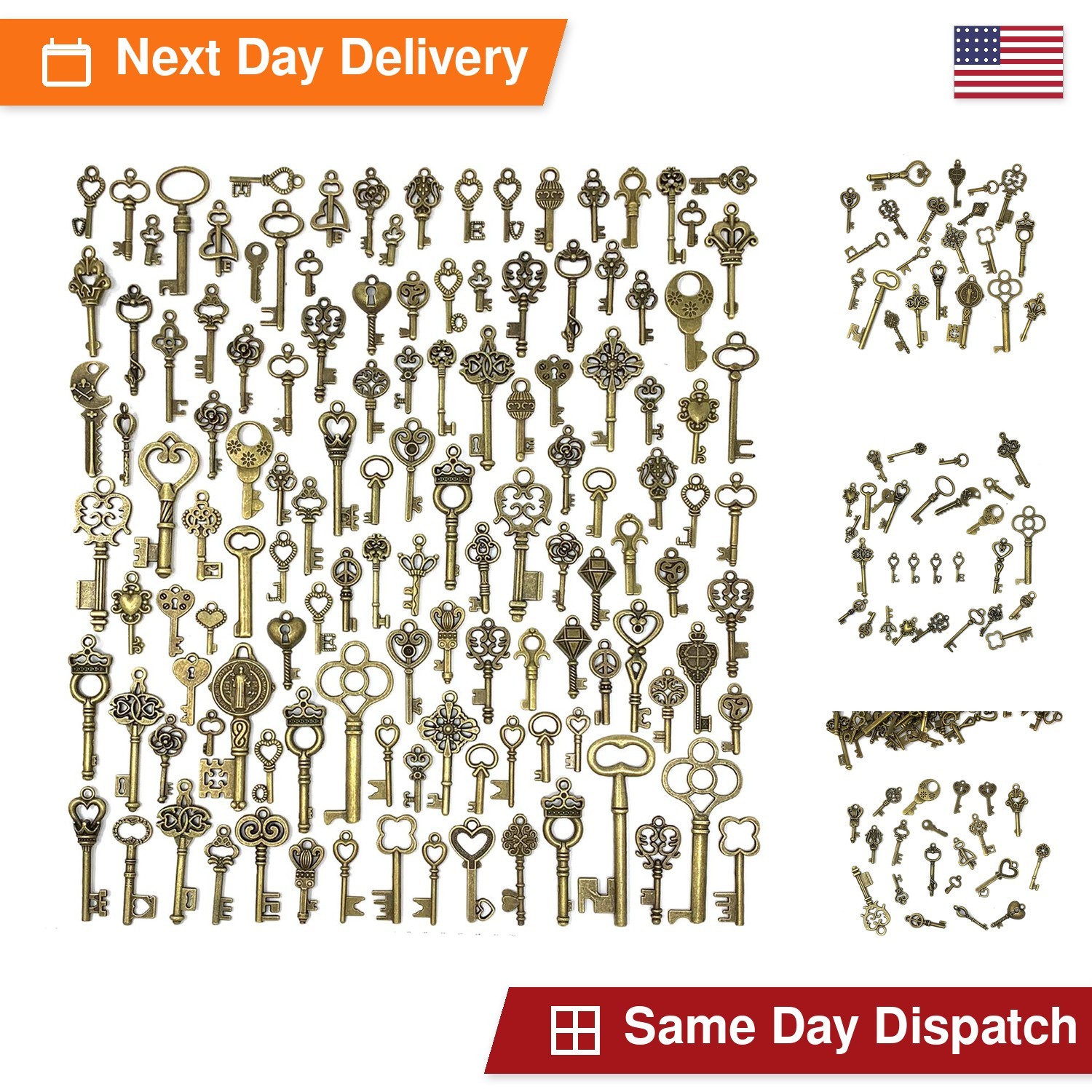 125 PCS JIALEEY Vintage Skeleton Key Charms Bronze Alloy DIY Jewelry Making