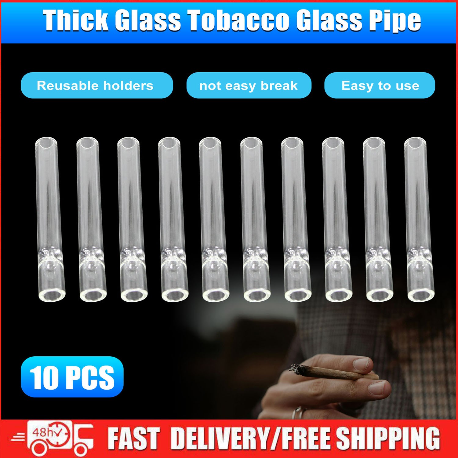 10-piece Thick Pyrex Glass Chillum Tobacco Pipe, Smoking pipe, Smooth One Hitter 10-piece Thick Pyrex Glass Chillum Tobacco Pipe, Smoking pipe, Smooth One Hitter