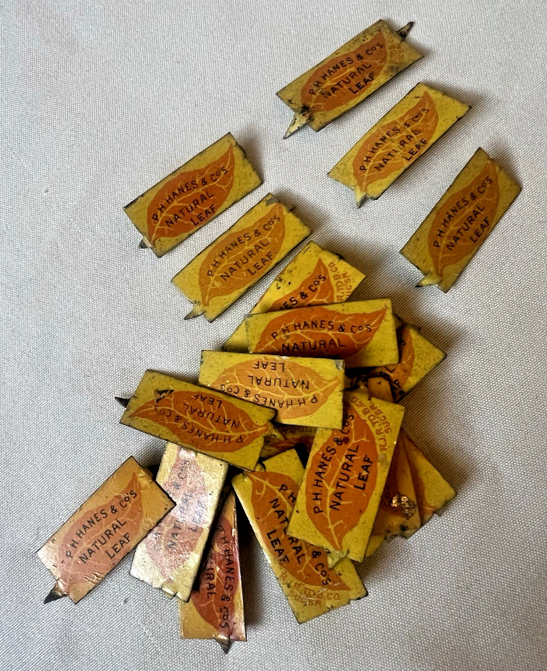 Vintage TOBACCO TIN TAG Lot of 19 P H Hanes Z