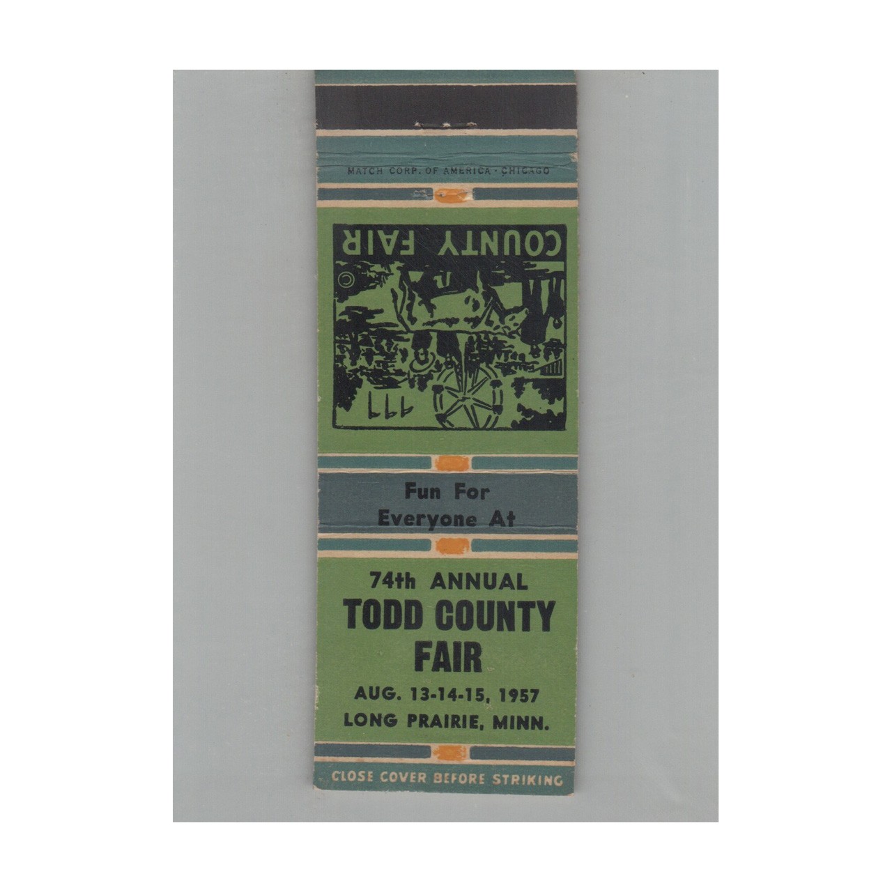 Matchbook Cover 1957 Todd County Fair Long Prairie MN