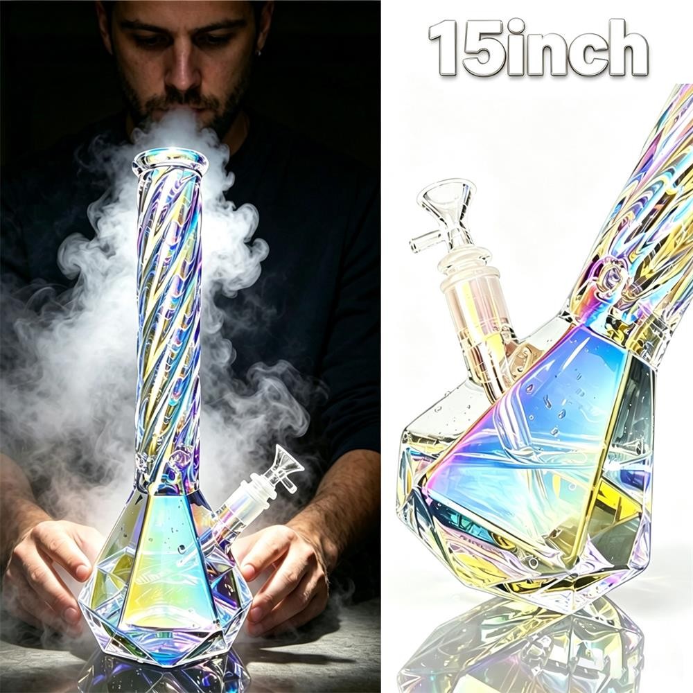 15 inch Iridescent Glass Bong Percolator Water Pipe Thick Smoking Hookah Beaker 15 inch Iridescent Glass Bong Percolator Water Pipe Thick Smoking Hookah Beaker