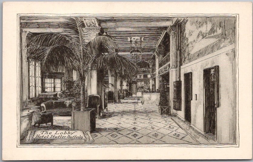 BUFFALO, New York Postcard HOTEL STATLER - Artist\'s Lobby View / c1930s Unused