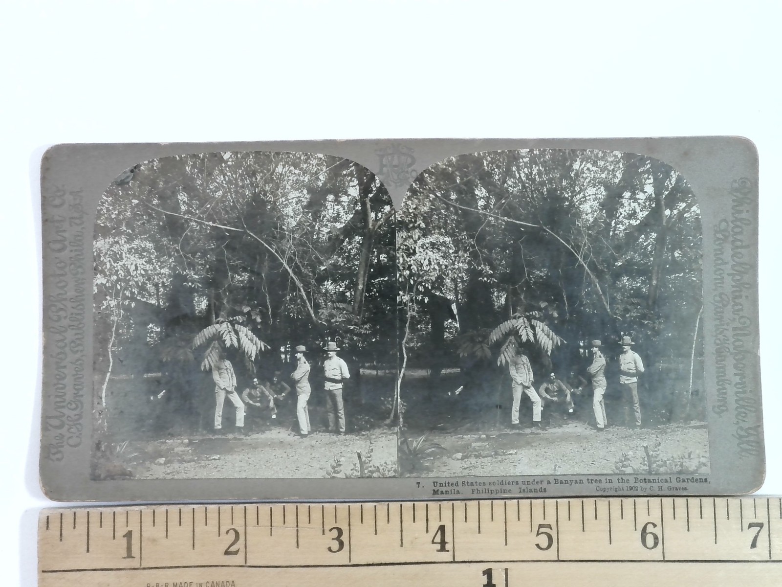 US Soldiers Banyan Tree Stereoview Universal Stereoscopic Co. 1902 Manila