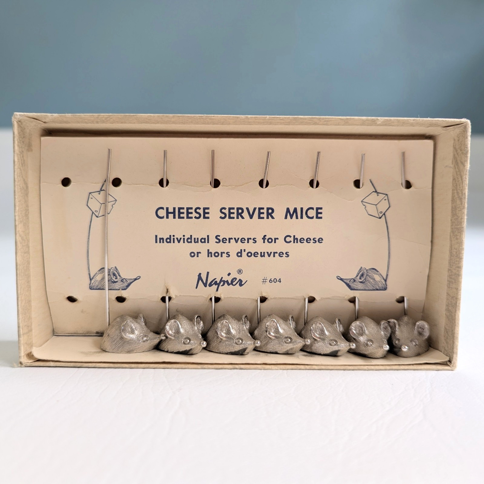 Vintage Napier #604 Cheese Mice Picks Set 7 In Box 1 Missing Vintage Napier #604 Cheese Mice Picks Set 7 In Box 1 Missing