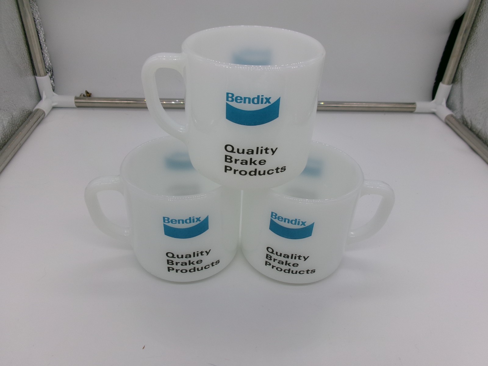 Vintage Federal Milk Glass Mug\'s set of 3 Bendix Quality Brake Products Glass Vintage Federal Milk Glass Mug\'s set of 3 Bendix Quality Brake Products Glass