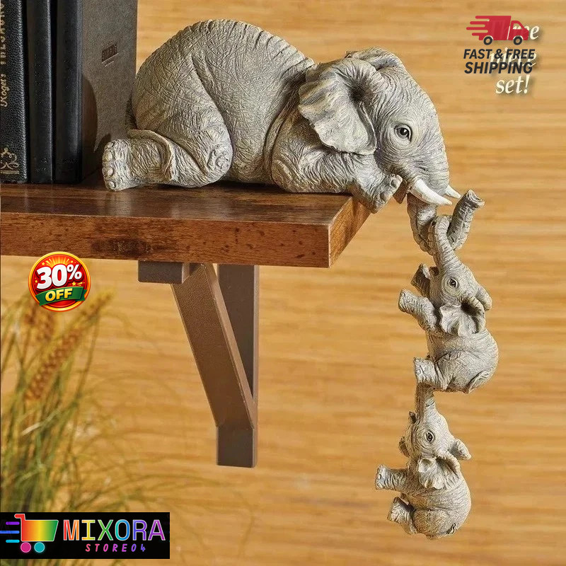 3X Resin Elephant Sitter Figurines Mother and 2 Babies Hanging Off Edge For Gift 3X Resin Elephant Sitter Figurines Mother and 2 Babies Hanging Off Edge For Gift