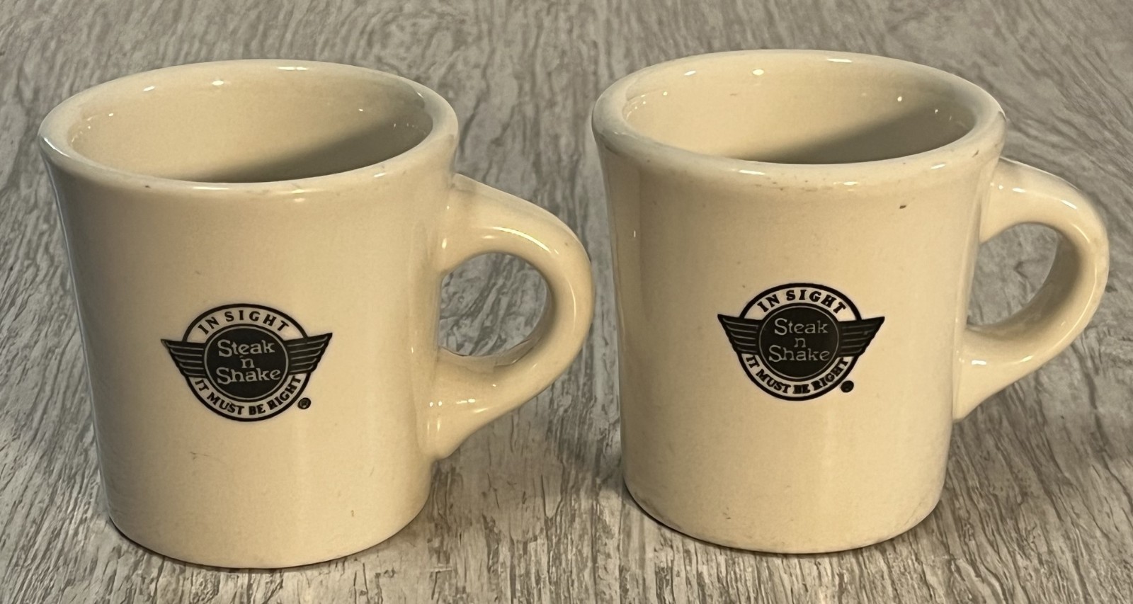 Pair Vintage 1980\'s Steak N Shake Coffee Mugs Buffalo China Co Heavy Diner Style
