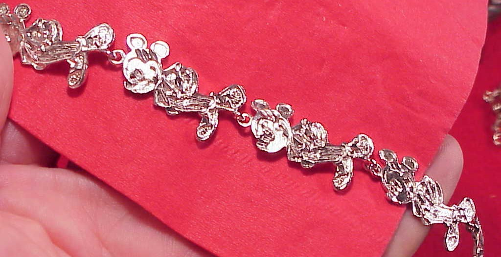 Vintage Sterling Silver Mickey Mouse Link Bracelet 7 5/8 INCH  14.5GR