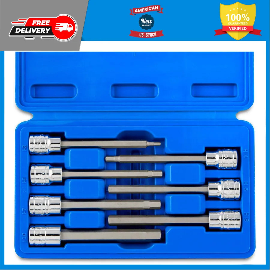 Neiko 10076A 3/8 Inch Drive Extra Long Metric Hex Bit Socket Set 7 Piece 3-10mm