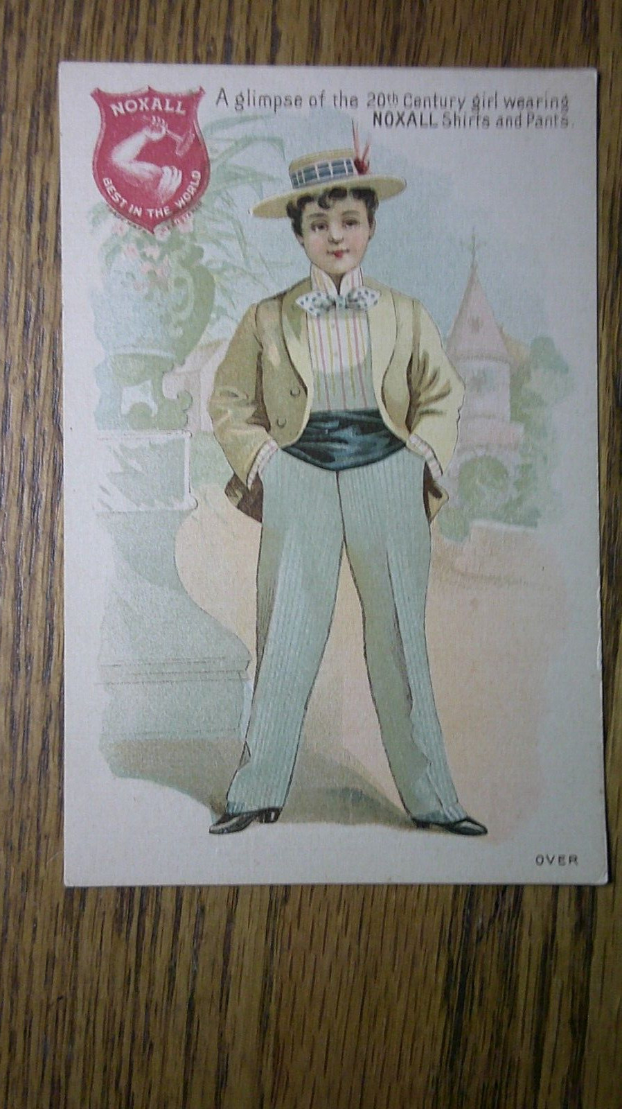 trade card advertising Noxall clothes revolutionary idea Women's wear in 20th C. trade card advertising Noxall clothes revolutionary idea Women's wear in 20th C.